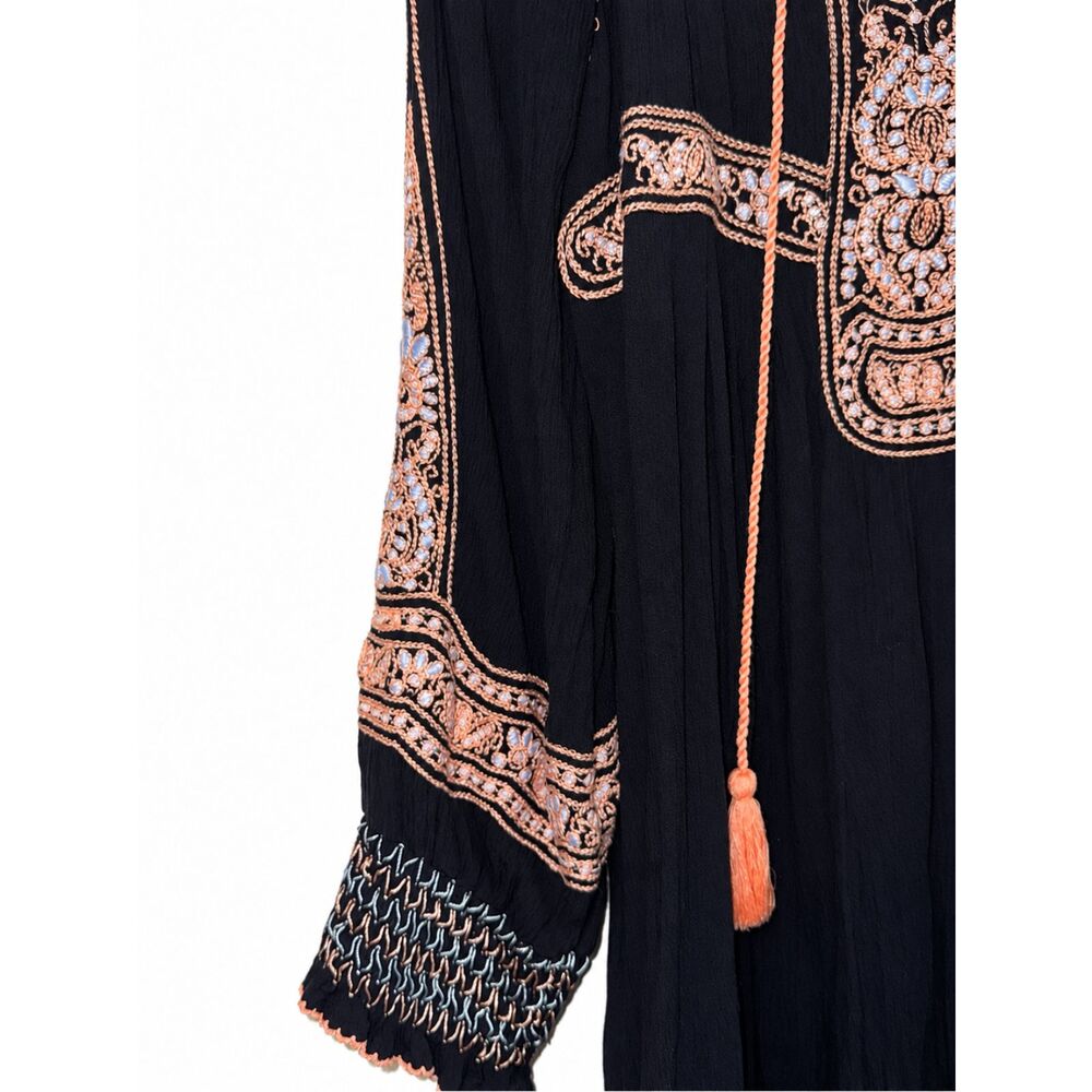 Free People Black Long-Sleeve Embroidered Tunic with Peach Accents - Picture 3 of 10